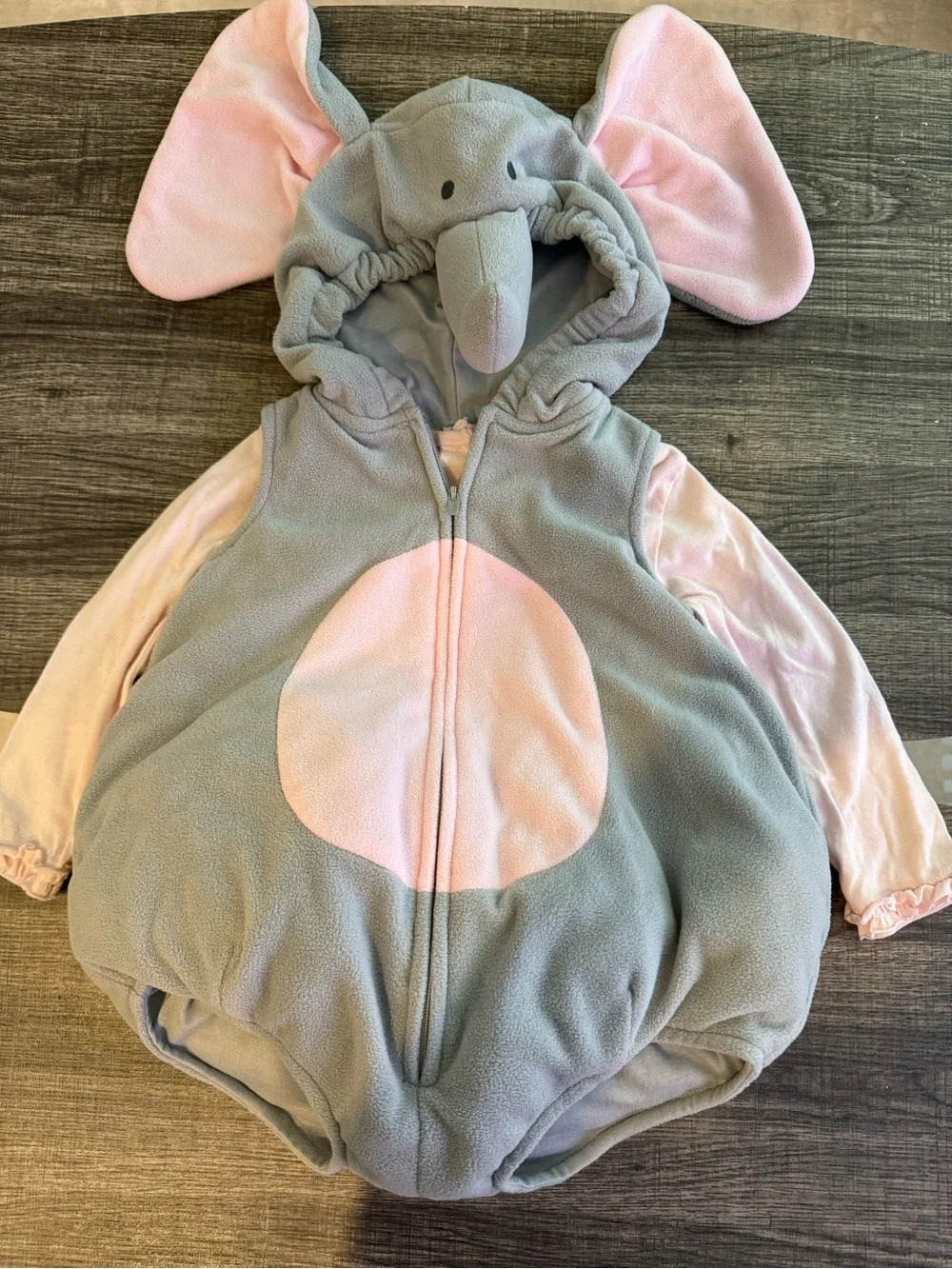 Carter’s Baby Elephant Costume Gray Pink Fleece Hooded 12 Months